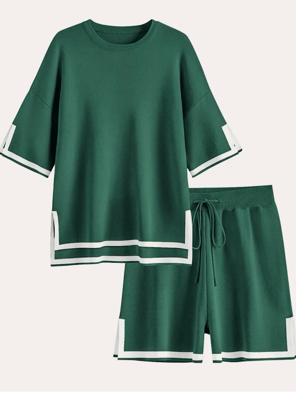 NWT Women's Forest Green Short Set with White Trim SIZE XXL